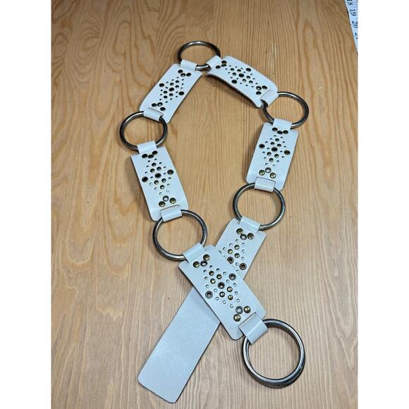 VTG Y2K 90s Women’s Leather Belt White Studded 34-36” Wide Whimsigoth Grunge - Picture 1 of 5